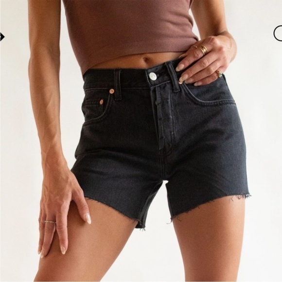 We The Free Pants - We The Free Ivy Mid-Rise Shorts Black Rigid Denim mid-rise Button Fly 30